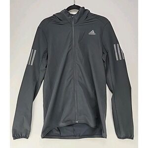 Adidas Energy Running Wind Jacket Mens Sz Small Black Hooded Full Zip Pocket